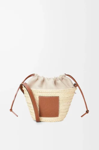 Drawstring bucket in palm leaf and calfskin Natural/Tan