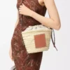 Drawstring bucket in palm leaf and calfskin Natural/Tan Drawstring bucket in palm leaf and calfskin Natural/Tan