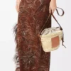 Drawstring bucket in palm leaf and calfskin Natural/Tan Drawstring bucket in palm leaf and calfskin Natural/Tan