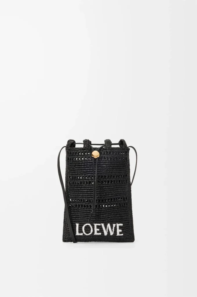 Drawstring pocket in raffia Black Drawstring pocket in raffia Black