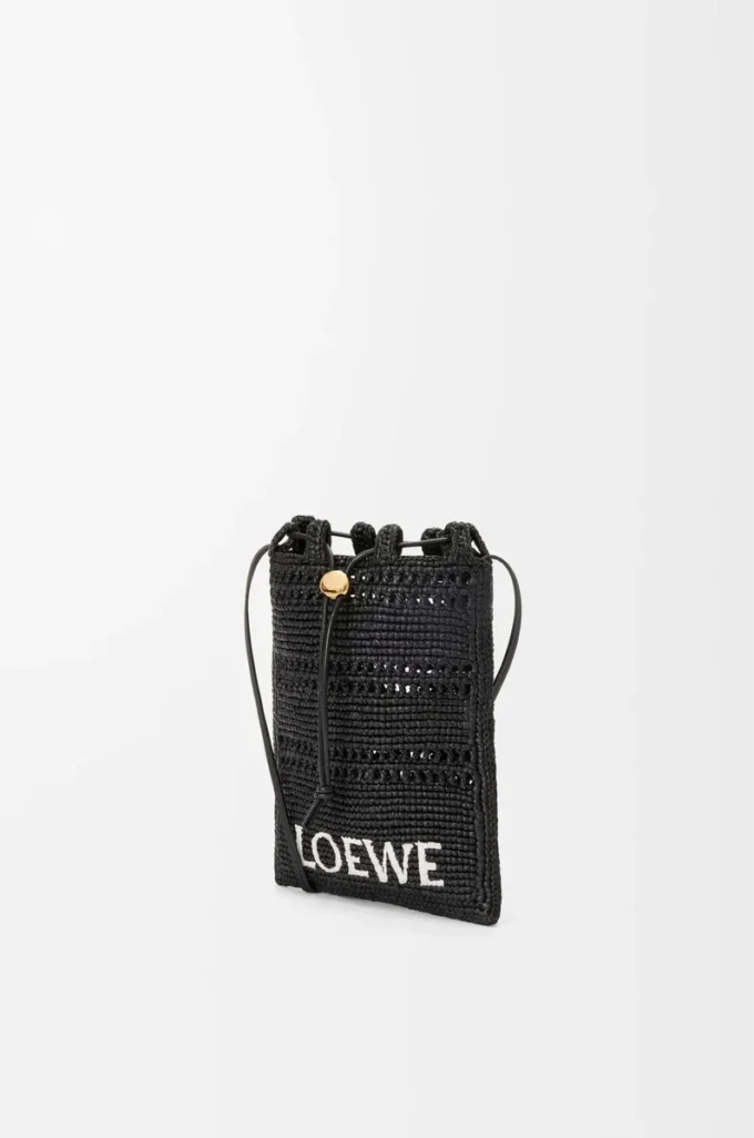 Drawstring pocket in raffia Black Drawstring pocket in raffia Black