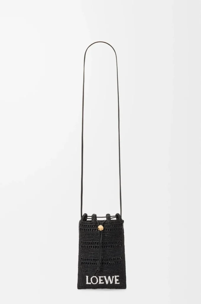 Drawstring pocket in raffia Black Drawstring pocket in raffia Black