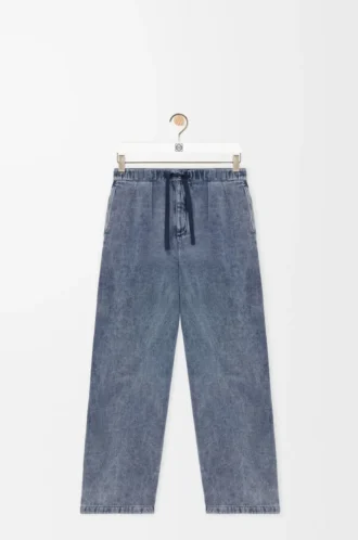 Drawstring trousers in cotton and linen Grey Blue