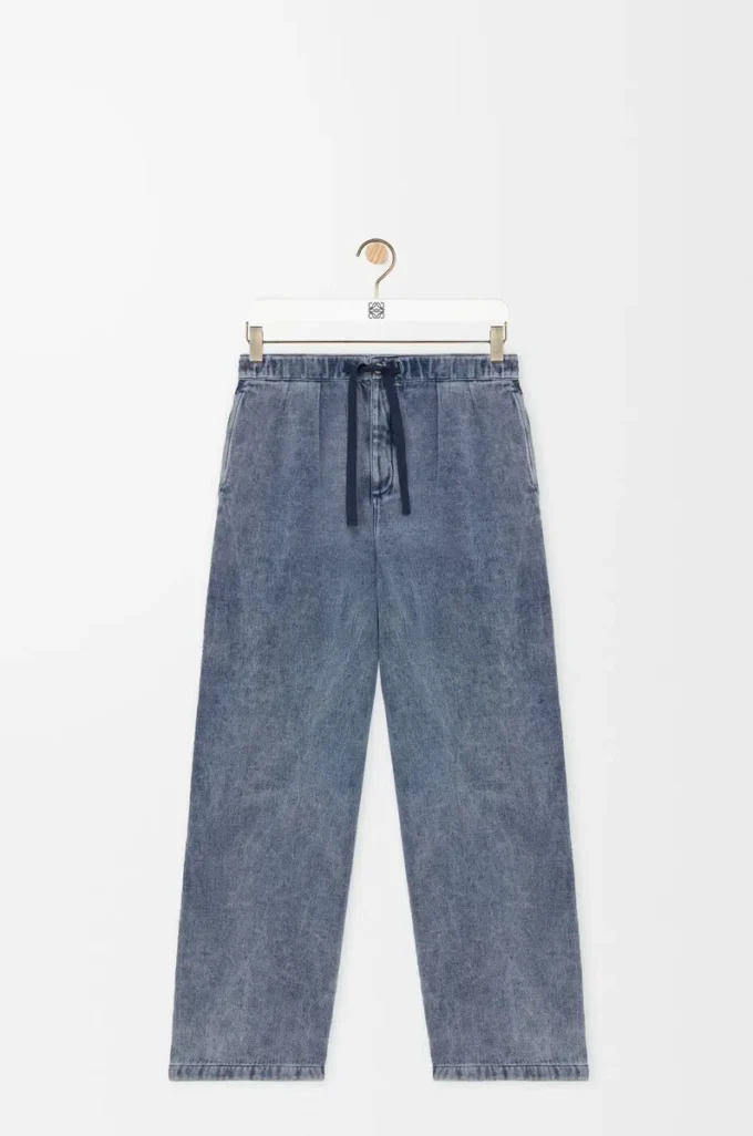 Drawstring trousers in cotton and linen Grey Blue Drawstring trousers in cotton and linen Grey Blue