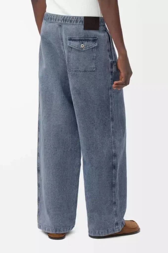 Drawstring trousers in cotton and linen Grey Blue Drawstring trousers in cotton and linen Grey Blue