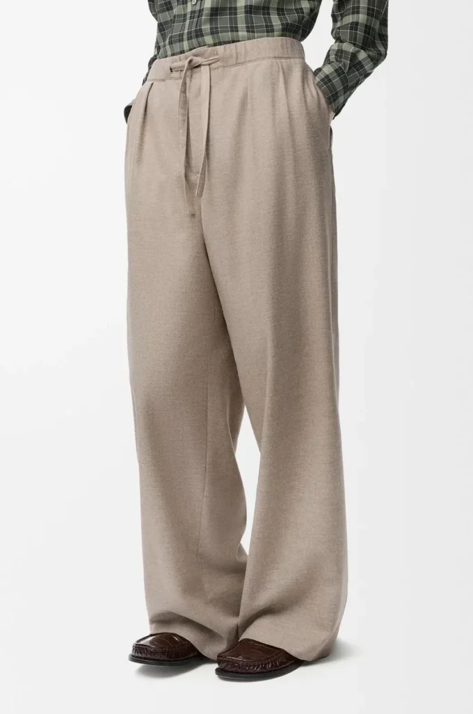 Drawstring trousers in wool and cashmere Beige Melange Drawstring trousers in wool and cashmere Beige Melange