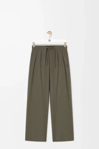 Drawstring trousers in wool Khaki Green