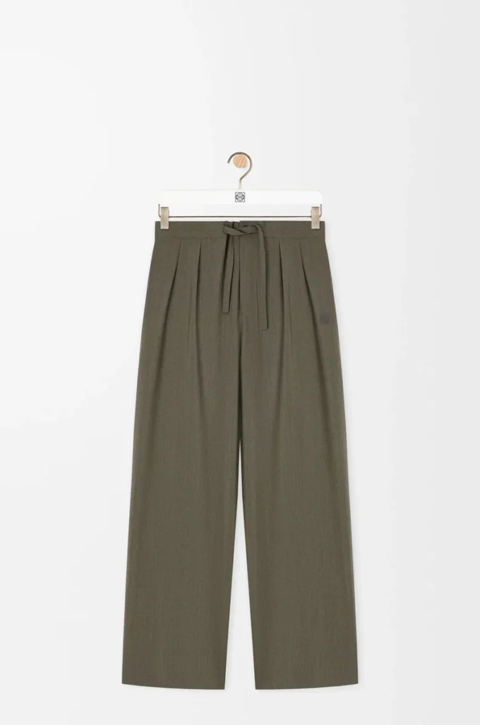Drawstring trousers in wool Khaki Green Drawstring trousers in wool Khaki Green