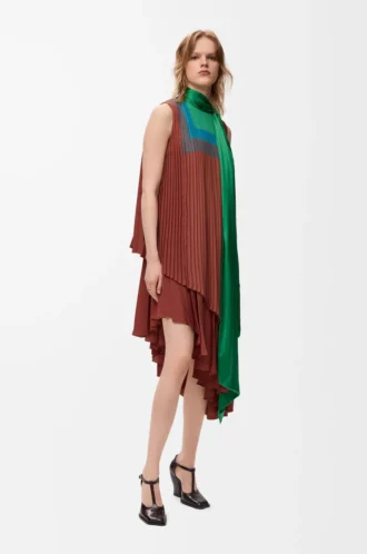 Dress in technical crepe Caramel/Bright Green