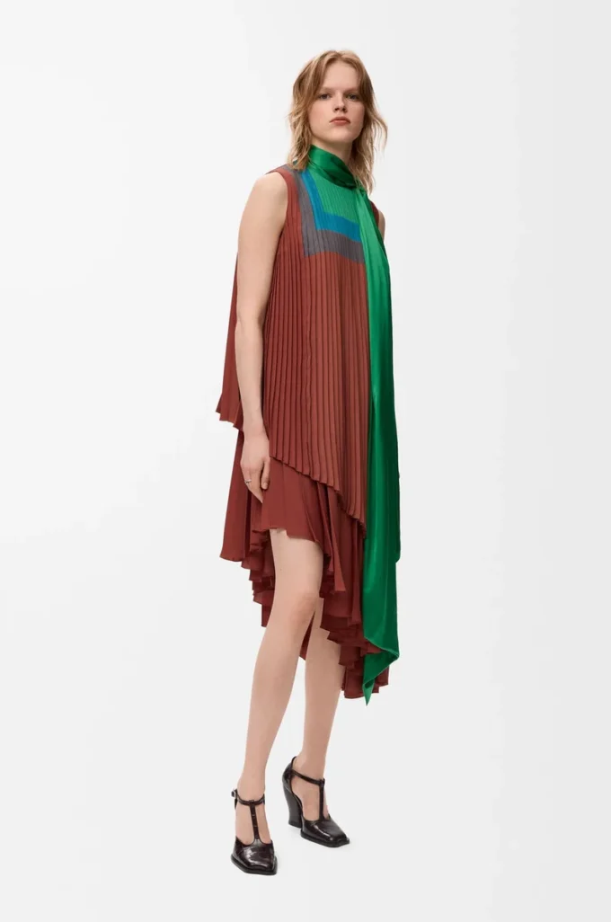 Dress in technical crepe Caramel/Bright Green