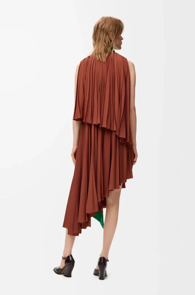 Dress in technical crepe Caramel/Bright Green