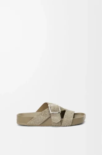 Ease Buckle slide in brushed suede Khaki Green
