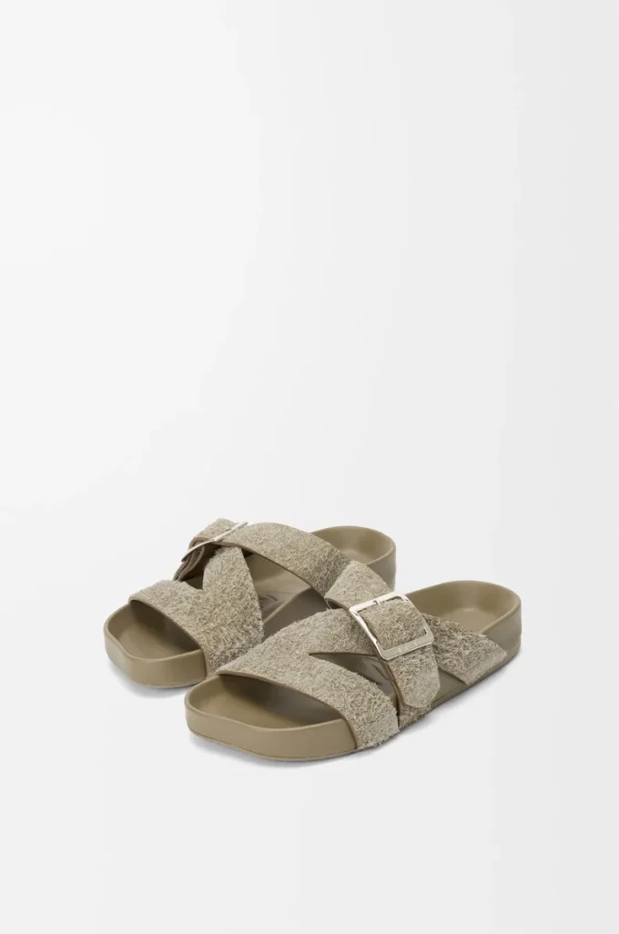 Ease Buckle slide in brushed suede Khaki Green Ease Buckle slide in brushed suede Khaki Green