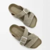 Ease Buckle slide in brushed suede Khaki Green Ease Buckle slide in brushed suede Khaki Green
