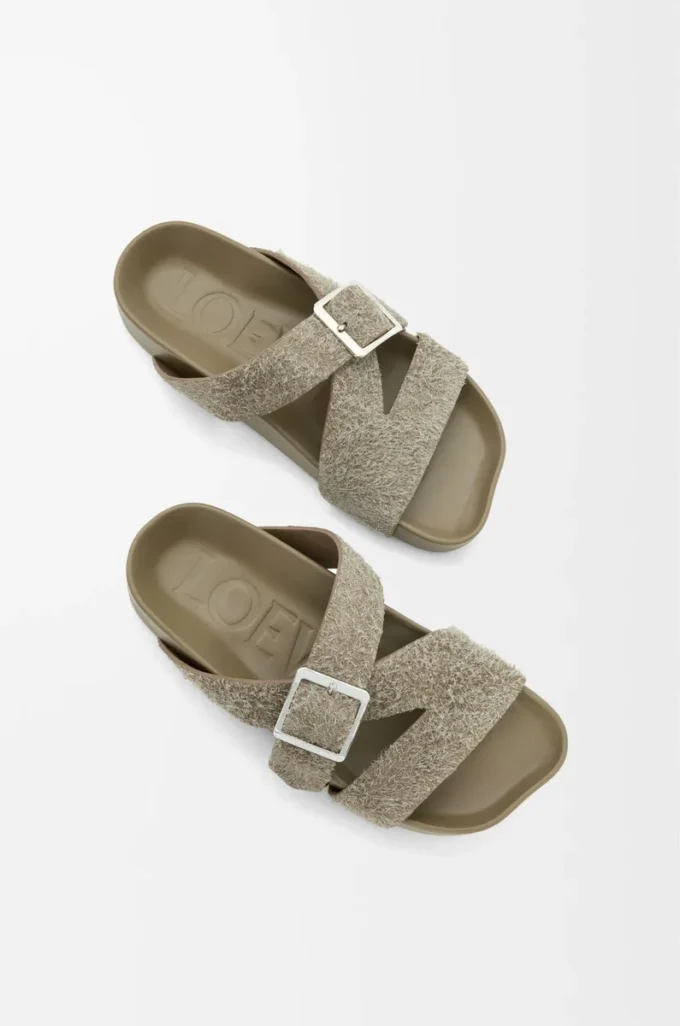 Ease Buckle slide in brushed suede Khaki Green Ease Buckle slide in brushed suede Khaki Green