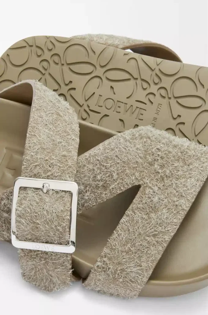 Ease Buckle slide in brushed suede Khaki Green Ease Buckle slide in brushed suede Khaki Green