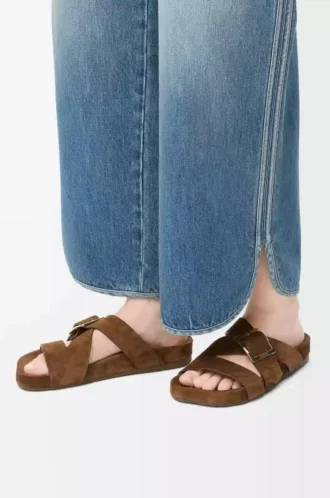 Ease Buckle slide in suede Brown