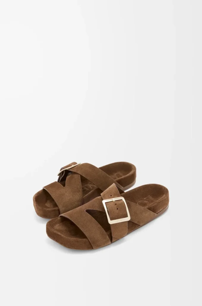 Ease Buckle slide in suede Brown