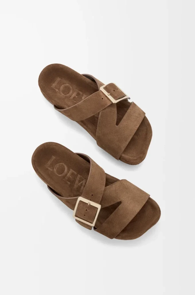 Ease Buckle slide in suede Brown