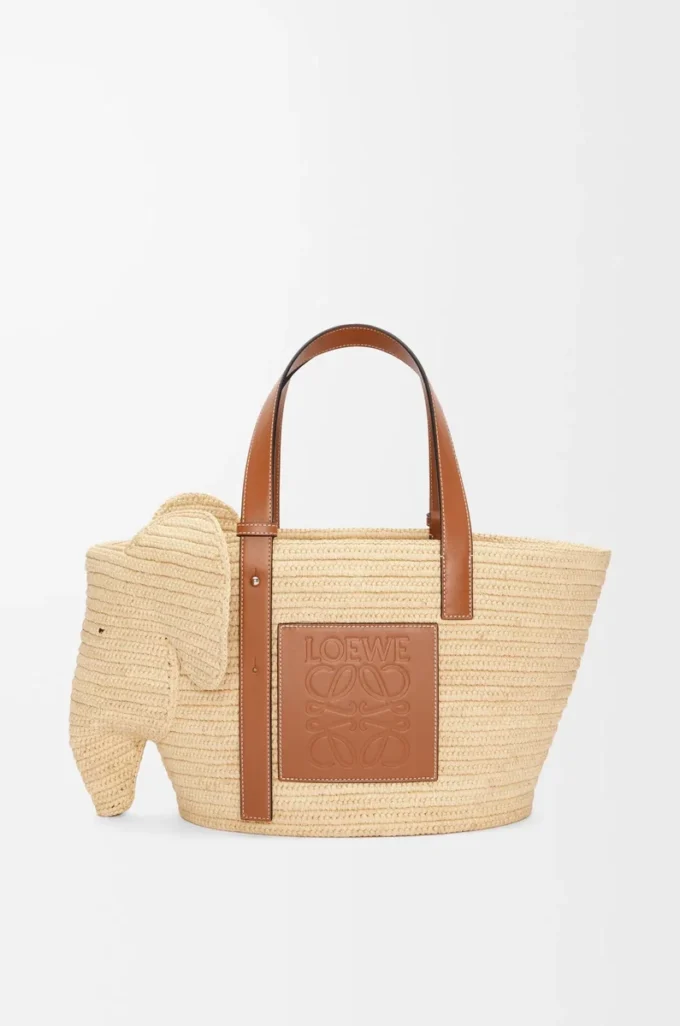 Elephant basket in raffia and calfskin Natural/Tan Elephant basket in raffia and calfskin Natural/Tan