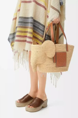 Elephant basket in raffia and calfskin Natural/Tan