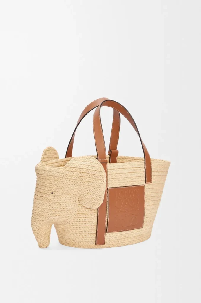 Elephant basket in raffia and calfskin Natural/Tan Elephant basket in raffia and calfskin Natural/Tan