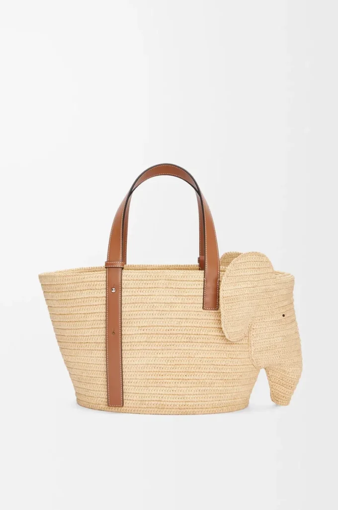 Elephant basket in raffia and calfskin Natural/Tan Elephant basket in raffia and calfskin Natural/Tan