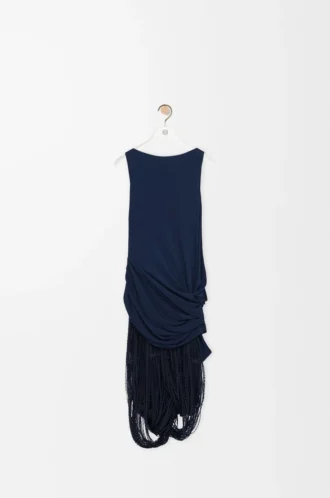 Embellished dress in viscose Navy Blue