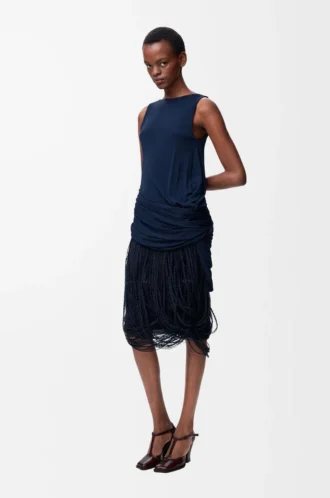 Embellished dress in viscose Navy Blue