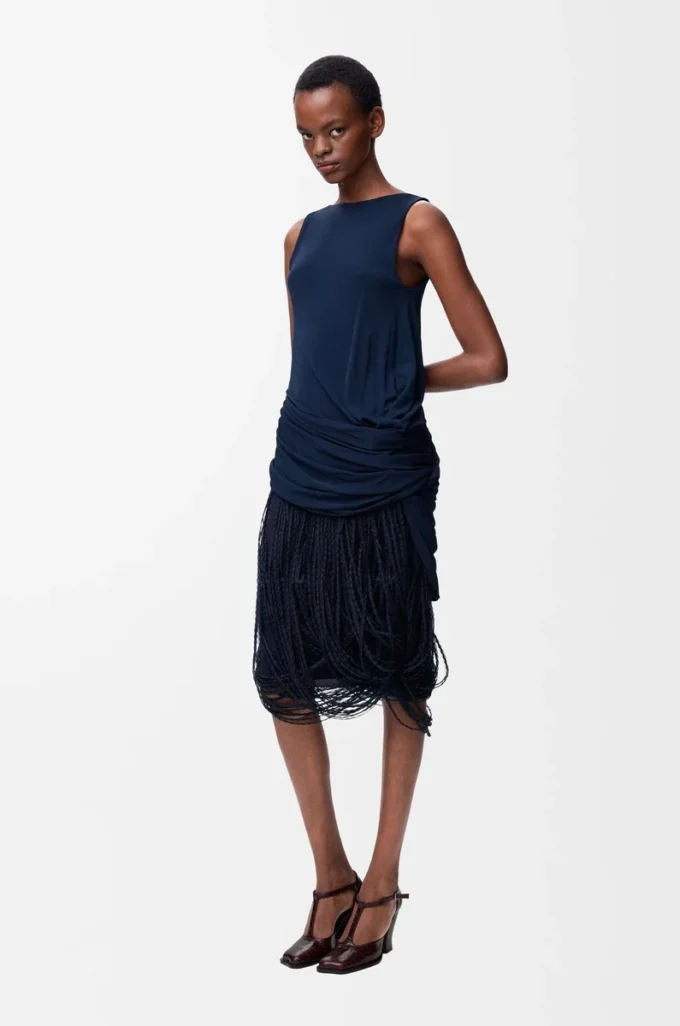 Embellished dress in viscose Navy Blue Embellished dress in viscose Navy Blue