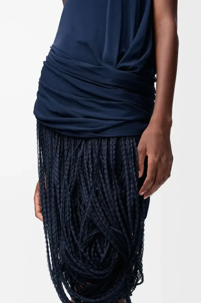 Embellished dress in viscose Navy Blue Embellished dress in viscose Navy Blue