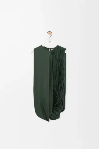 Embellished top in viscose Khaki Green
