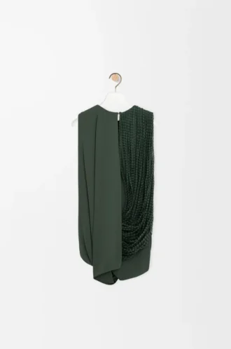 Embellished top in viscose Khaki Green