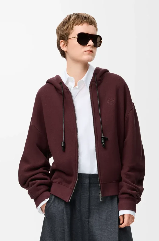 Flamenco hoodie in cotton and cashmere Dark Burgundy Flamenco hoodie in cotton and cashmere Dark Burgundy