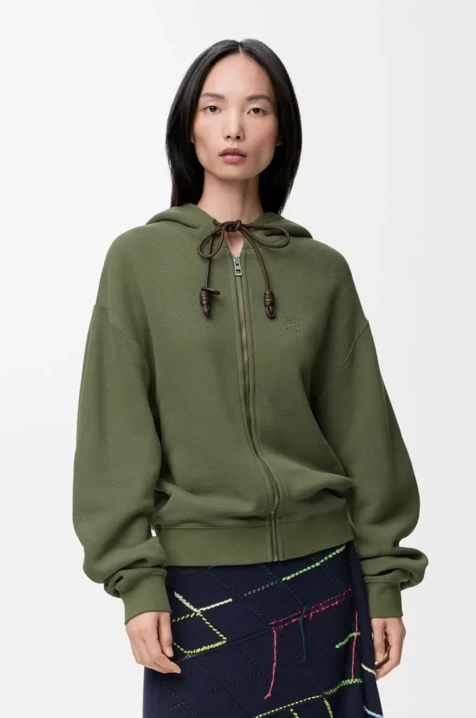 Flamenco hoodie in cotton and cashmere Khaki Green Flamenco hoodie in cotton and cashmere Khaki Green