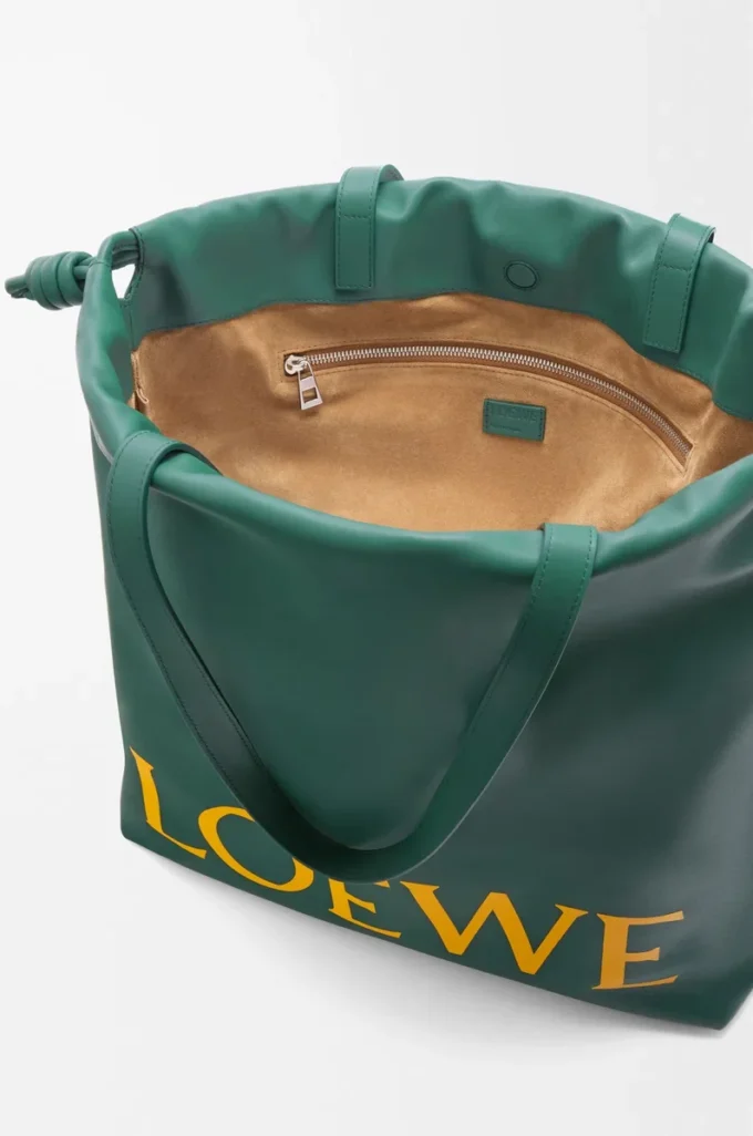 Flamenco logo tote in nappa calfskin Evergreen Flamenco logo tote in nappa calfskin Evergreen