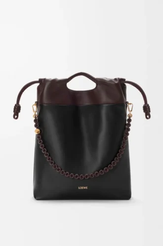 Flamenco purse tote in mellow nappa lambskin Black/Dark Chestnut