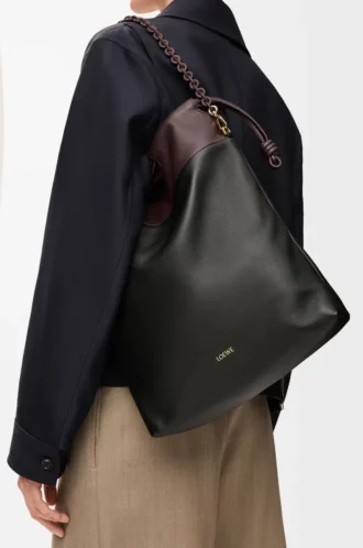 Flamenco purse tote in mellow nappa lambskin Black/Dark Chestnut
