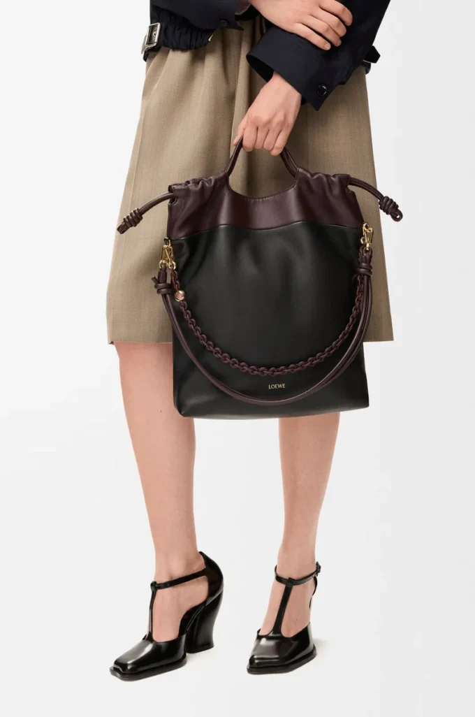 Flamenco purse tote in mellow nappa lambskin Black/Dark Chestnut Flamenco purse tote in mellow nappa lambskin Black/Dark Chestnut