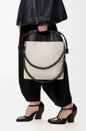 Flamenco purse tote in mellow nappa lambskin Light Ghost/Black