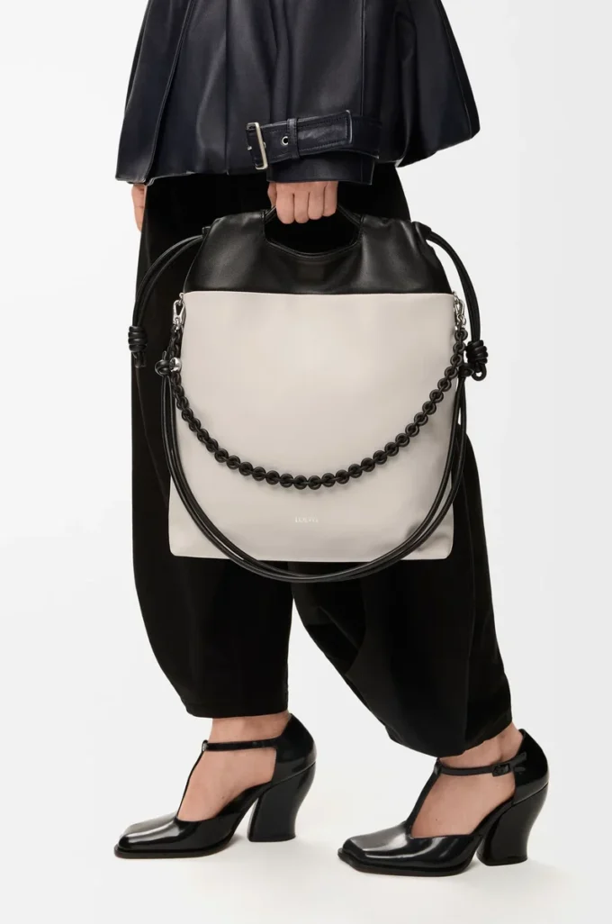 Flamenco purse tote in mellow nappa lambskin Light Ghost/Black Flamenco purse tote in mellow nappa lambskin Light Ghost/Black