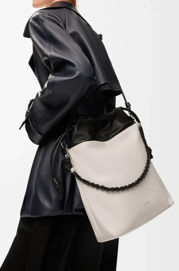 Flamenco purse tote in mellow nappa lambskin Light Ghost/Black Flamenco purse tote in mellow nappa lambskin Light Ghost/Black