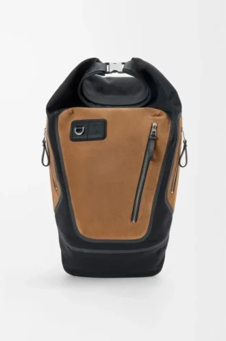 Flex roll-top backpack in canvas and suede Black/Dark Gold