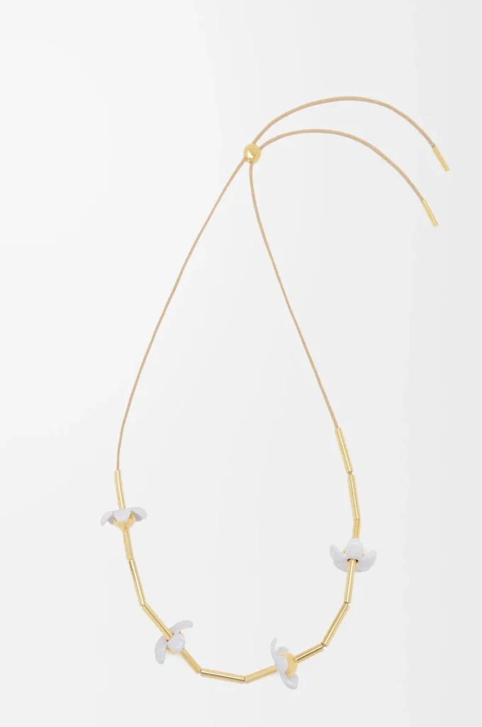 Flor necklace in sterling silver and enamel Gold/White Flor necklace in sterling silver and enamel Gold/White