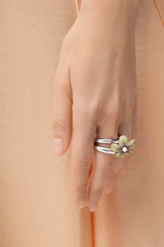 Flor ring in sterling silver and crystals Yellow/Silver