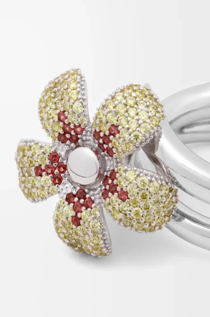 Flor ring in sterling silver and crystals Yellow/Silver Flor ring in sterling silver and crystals Yellow/Silver