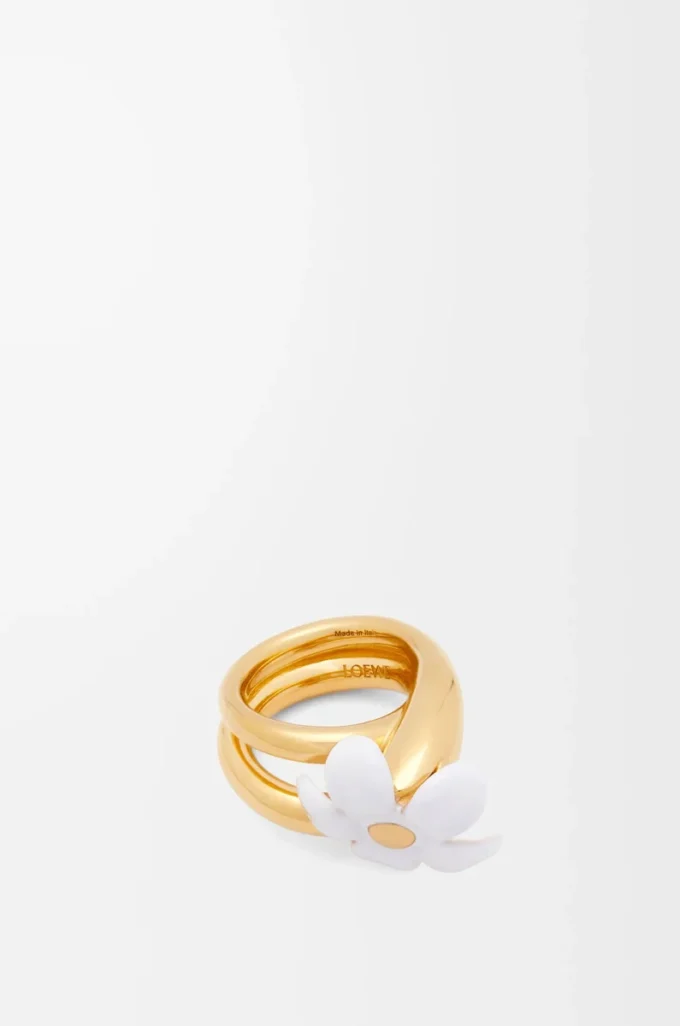 Flor ring in sterling silver and enamel Gold/White Flor ring in sterling silver and enamel Gold/White