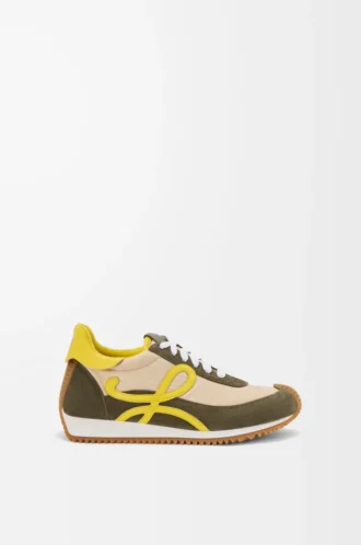 Flow Runner 2.0 in nylon and suede Cream/Yellow/Olive Green