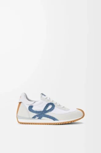 Flow Runner 2.0 in nylon and suede White/Light Denim
