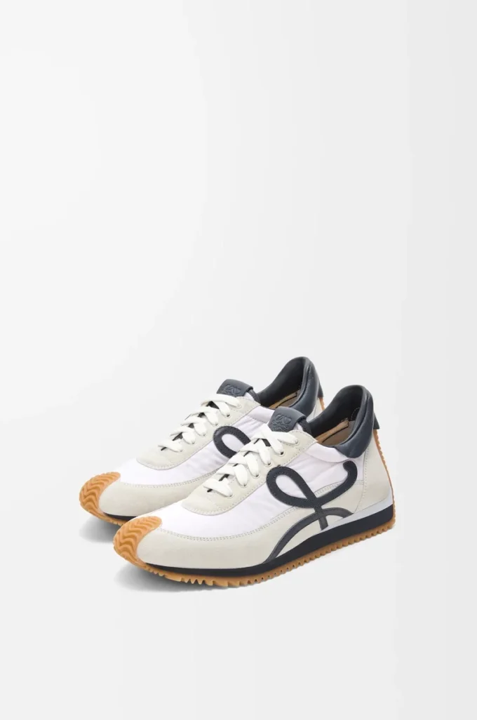 Flow Runner in nylon and suede Blue Anthracite/White